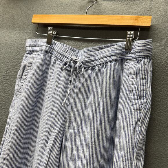 Talbots Linen Pants Womens 10P Petite 10 Blue White Coastal Stripe + Pockets - Picture 5 of 8